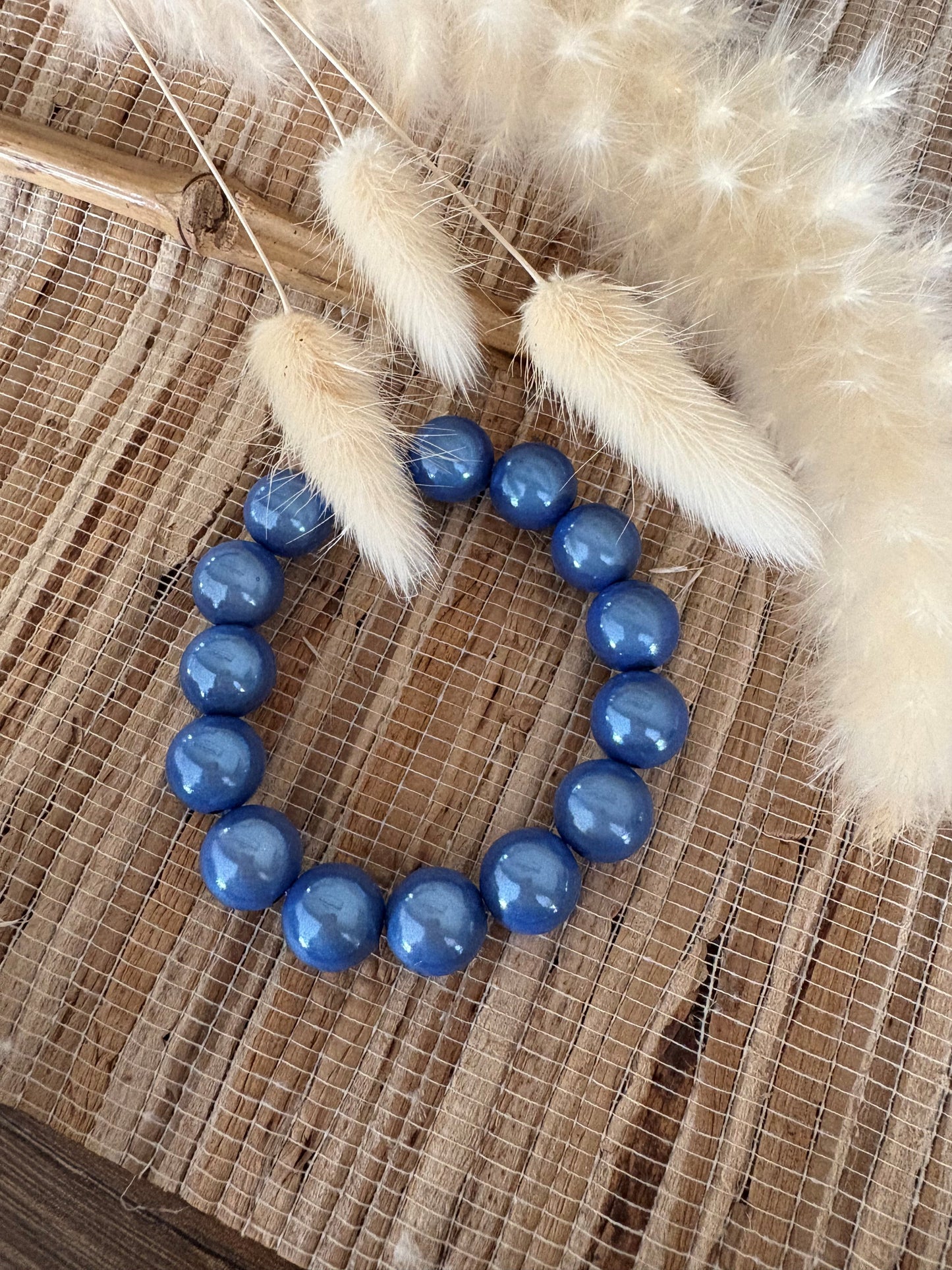 Bracelet Boules bleue ciel élastique