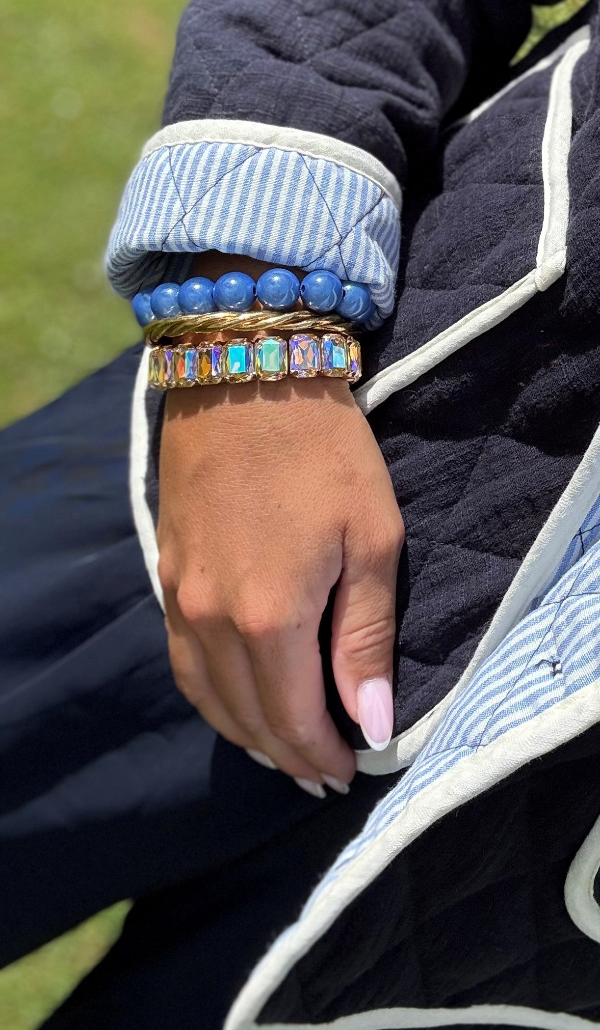Bracelet Boules bleue ciel élastique