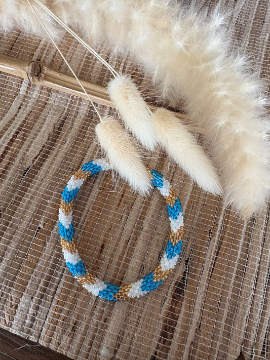 Bracelet Népalais bleu blanc et or